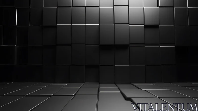 Black cubic wall and floor form uniform modular 3D surface