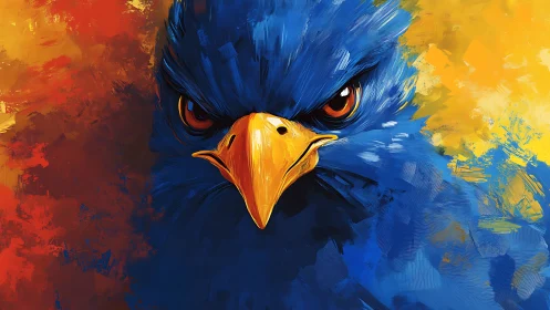 Intense Blue Hawk Portrait in Bold Brushstroke Digital Art.