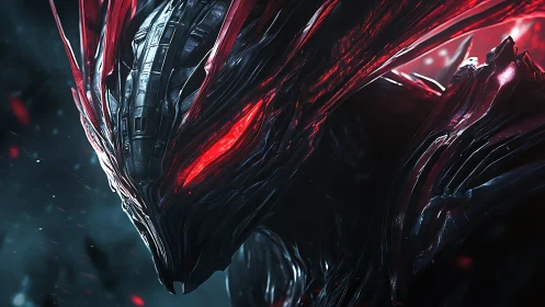 Neon abyss warlord with ember eyes and razored chrome armor.