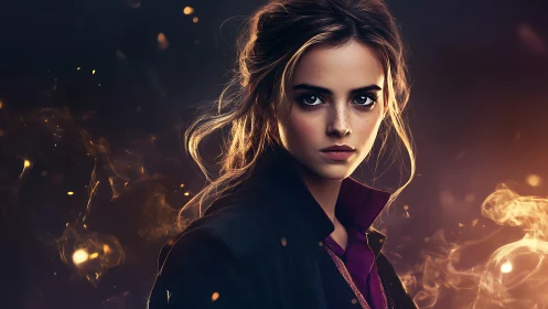 Mystical female portrait rendered with cinematic firelight