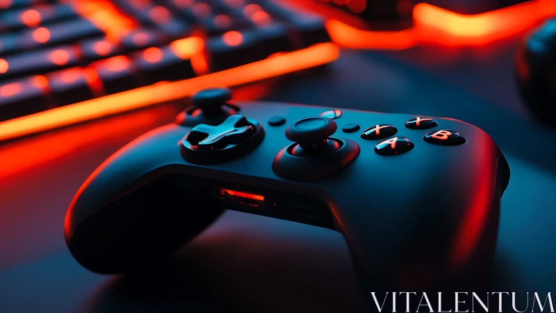Gaming Controller With Keyboard in Neon Lighting Setup.