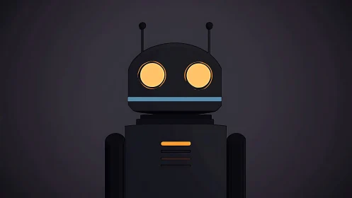 Minimalist robot portrait glows softly against dark void