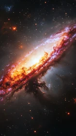 Radiant spiral galaxy wrapped in glowing cosmic firestorm.