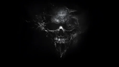 Whispers of a smoky skull glow gently in the dark void