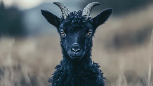 Black goat portrait uses shallow depth and muted tonal contrast
