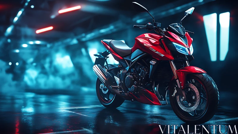 Neon-lit streetfighter motorcycle under cinematic tunnel lighting.