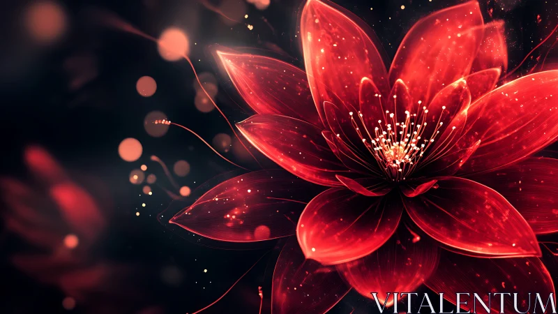 Luminescent Digital Flower Against Dark Space With Particle Effects.