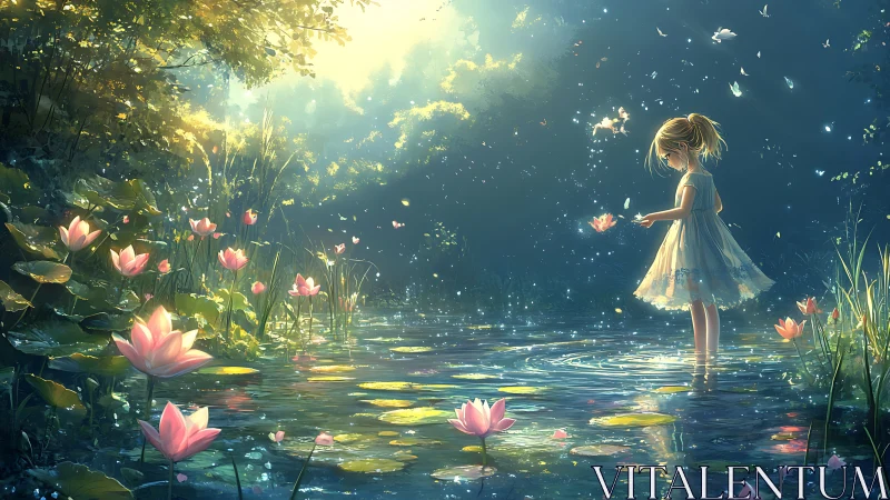 Child of light wandering through a spellbound lily pond.