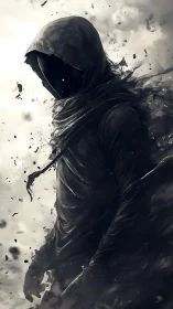 Hooded voidwalker emerging from storm-torn shadows.