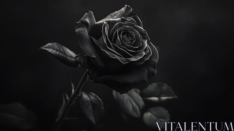Monochrome macro study of a black rose in dramatic chiaroscuro