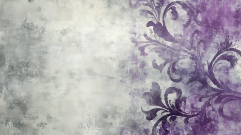 Muted gray texture with purple ornamental floral pattern.