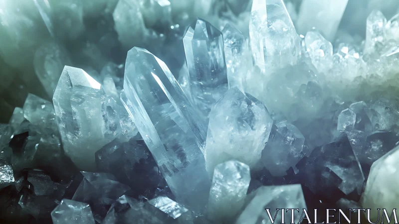 Luminous crystal cluster rises in a soft misty glow