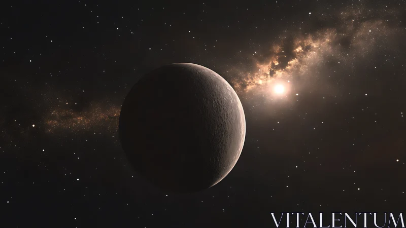 Rocky planet in silhouette orbits bright star in dense galaxy