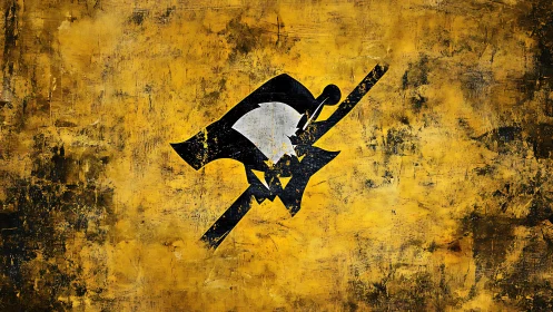 Grunge pirate emblem over distressed golden texture.