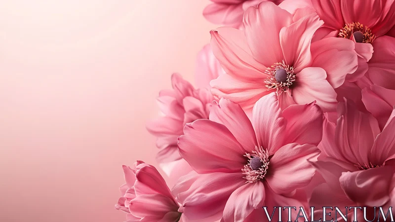 Pink Gerbera Daisies in Full Bloom Against Soft Gradient Background.