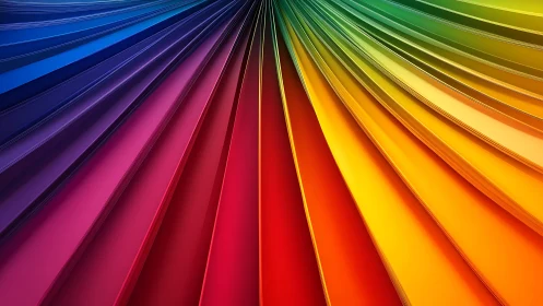 Radial fan of rainbow paper sheets with layered edge lighting