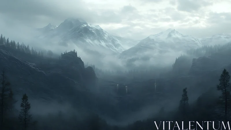 Mist-draped mountain giants whisper over hidden falls