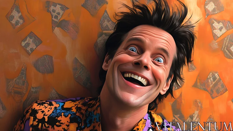 Laughing portrait rockets joy across a neon-orange blur