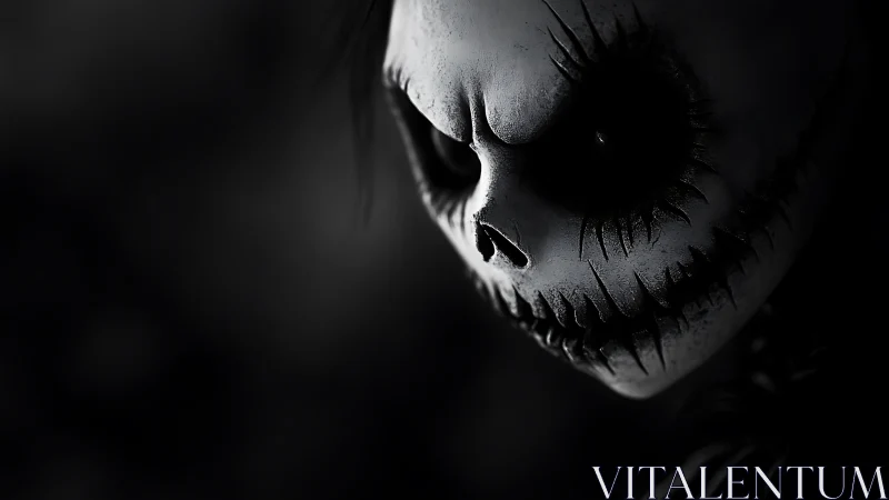 Grim jack-o-lantern skull glowers from the velvet dark.