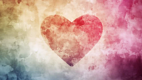 Textured Heart Symbol Against Watercolor Gradient.