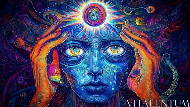 Cosmic third eye awakens in a vivid psychedelic mindscape