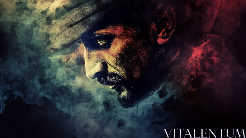 Moody portrait in drifting smoke and soft ember light.