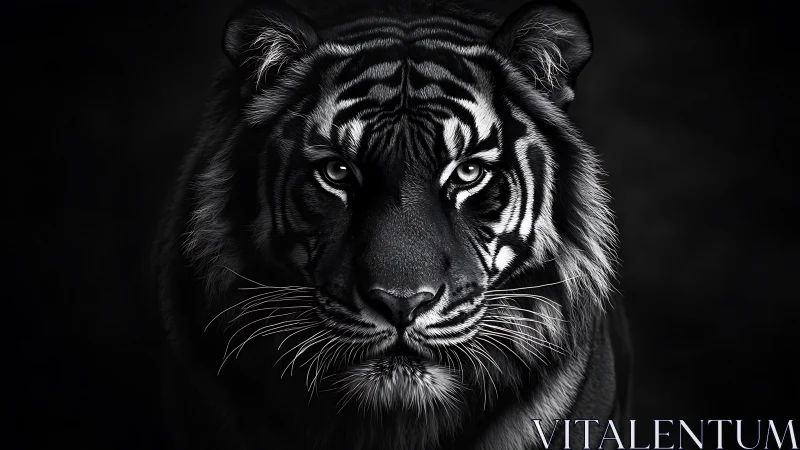 Quiet strength in a black and white tiger’s steady gaze.