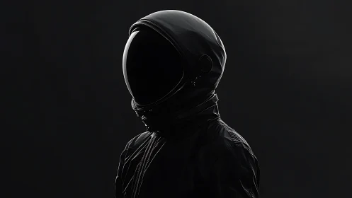 Side profile of dark spacesuit helmet on black background.
