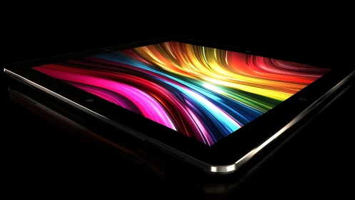 Tablet Device Displaying Vibrant Rainbow Light Spectrum.