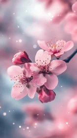 Cherry blossoms glow in dreamy pastel spring bokeh scene.