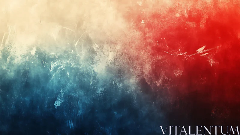 Abstract tricolor textured painting with red, white, and blue hues.