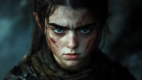 Storm-eyed child carves defiance into the ruined dusk