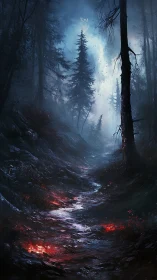 Luminous Path Through Mystic Twilight Forest.