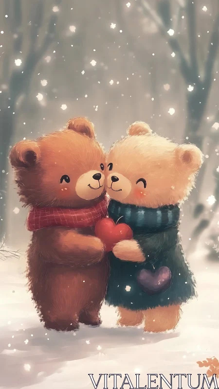 Two Cozy Bears Sharing Winter Warmth Together.