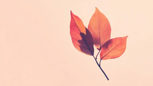 Three Autumn Leaves on Minimal Pastel Background, Modern Style.