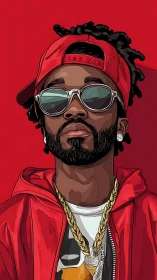 Vector portrait of streetwear figure with stylized red palette.