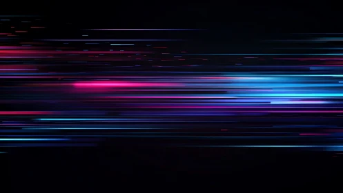 Neon horizontal light trails convey dynamic digital velocity