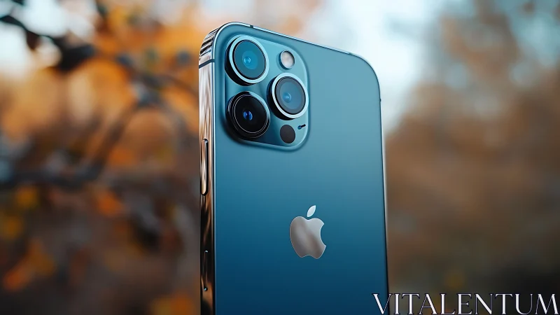 Pacific Blue iPhone 12 Pro with Triple Camera Setup Displayed Outdoors