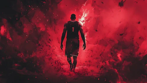Lone basketball star stepping into a fierce red dreamscape.