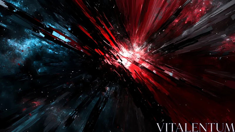 Galactic rift explosion in red and teal cosmic void.