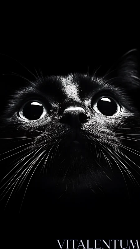 Intense Black Cat Face Close-Up Portrait.