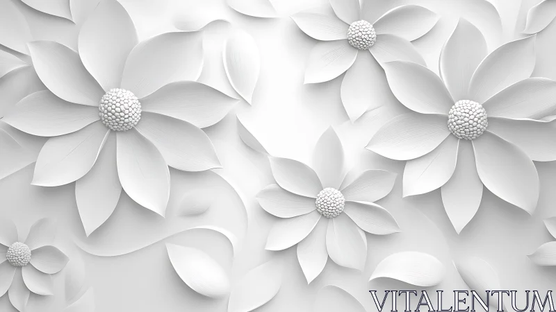 White Flower Garden: Minimalist 3D Floral Composition