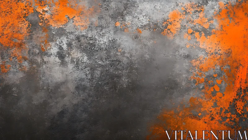 Abstract grunge texture with orange splashes and gray tones.