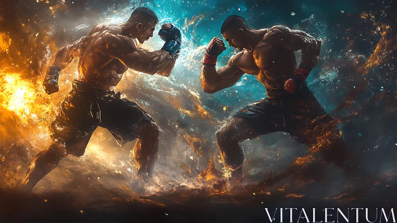 Epic Battle: Two Warriors Collide in Cosmic Fury.