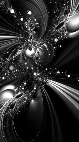 Monochrome cosmic vortex swirls with luminous abstract orbits