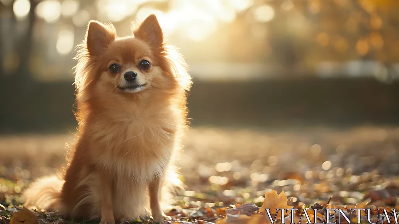 Golden-hour portrait captures fluffy dog in autumn light