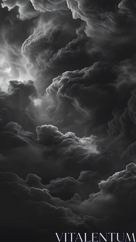 Storm clouds form dense monochrome vortex over dark sky