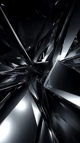 Crystalline metallic shards in angular monochrome convergence.