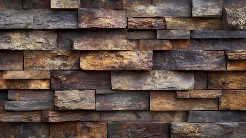 Rustic stacked stone wall with earthy tones, natural texture.