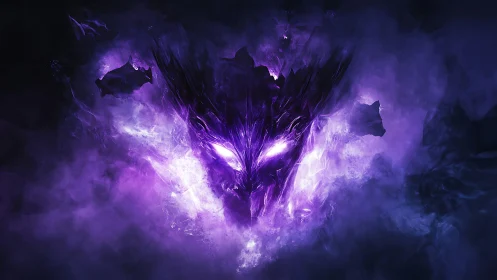 Dark spectral skull emerging from swirling violet mist.